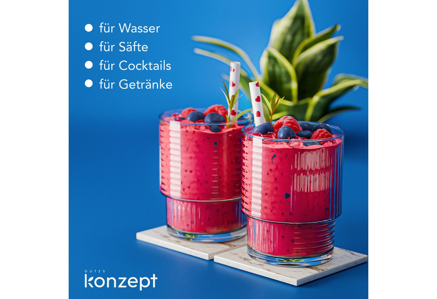 KONZEPT Gläser-Set Trinkgläser Set 320 ml Geriffelte, 6-tlg., 6 Stück, ideal für Cocktails Wasser, Softdrinks – Bild 4 von 5