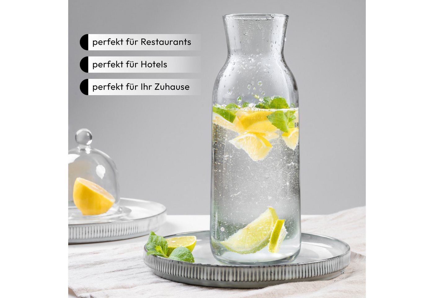 KONZEPT Karaffe Wasserkaraffe mit Deckel, Karaffe aus Glas 1 liter, (3-tlg), ideal für Wasser, Saft, Limonade und Milch – Bild 4 von 5