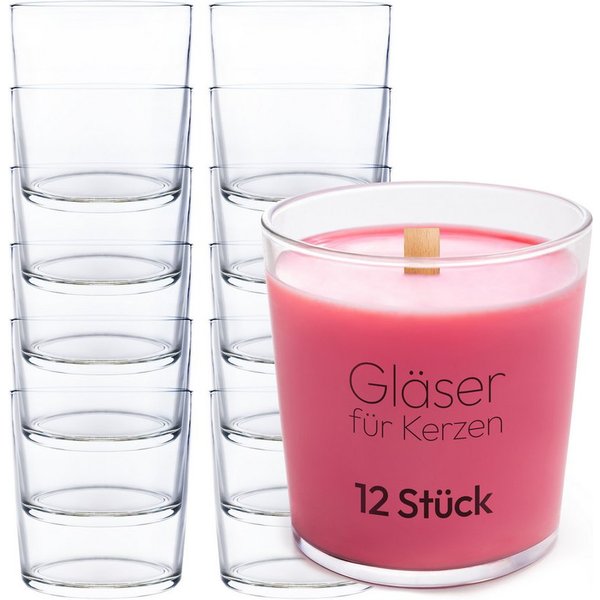 KONZEPT Kerzenhalter Kerzengläser 300 ml, Kerzen Gläser leer zum gießen, klein 9x8 cm (12 St., (Teelichthalter, Kerzengläser), Glasteelichthalter, Kerzenwindlic