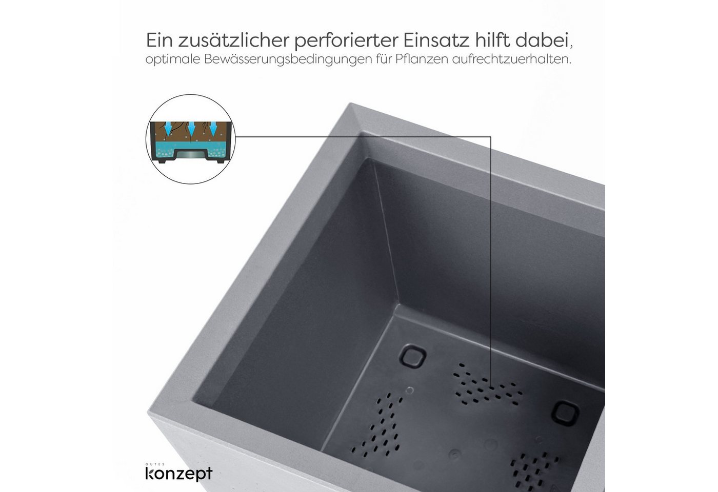 KONZEPT Pflanzkübel Großer auf Rollen, für außen, in Beton-Optik, mobil, recyceltem Material, ideal für Garten, Terrasse und Balkon – Bild 3 von 5
