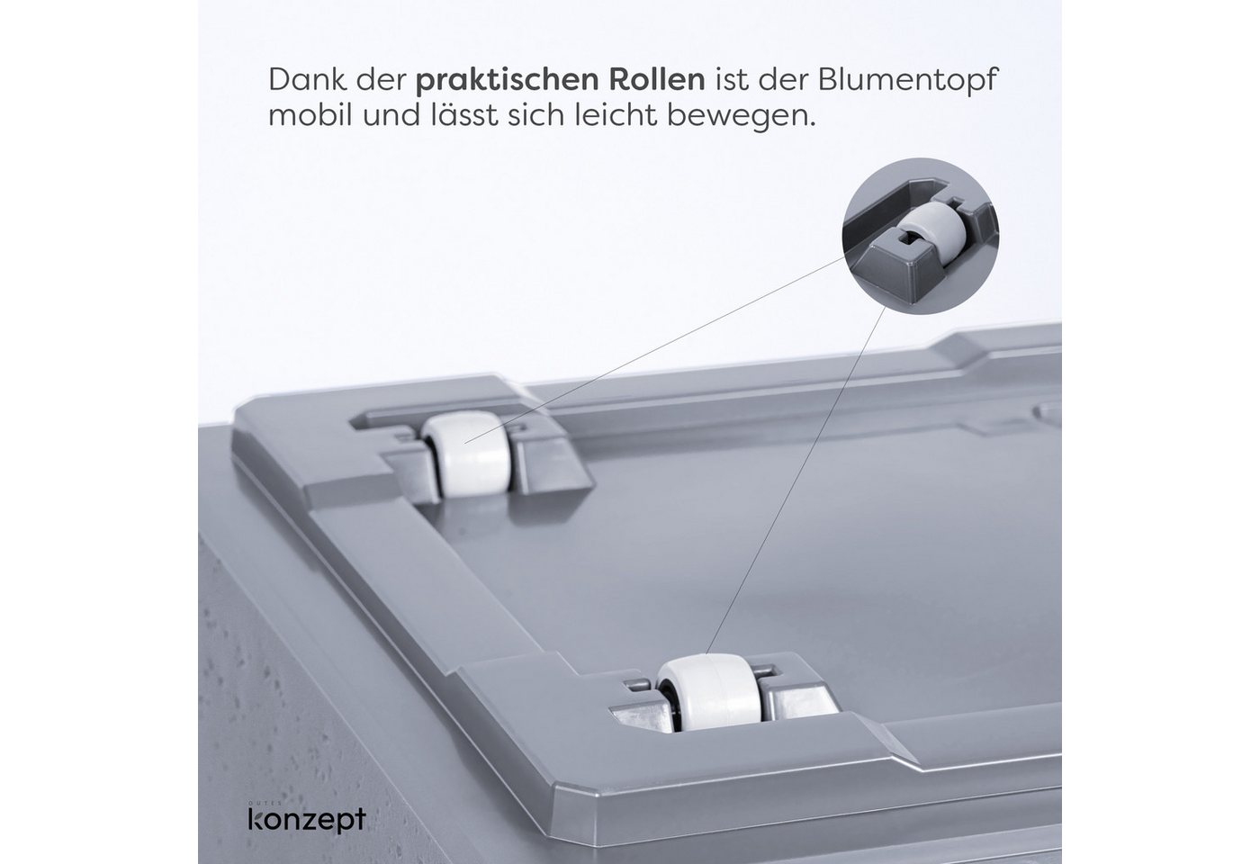 KONZEPT Pflanzkübel Großer auf Rollen, für außen, in Beton-Optik, mobil, recyceltem Material, ideal für Garten, Terrasse und Balkon – Bild 4 von 5