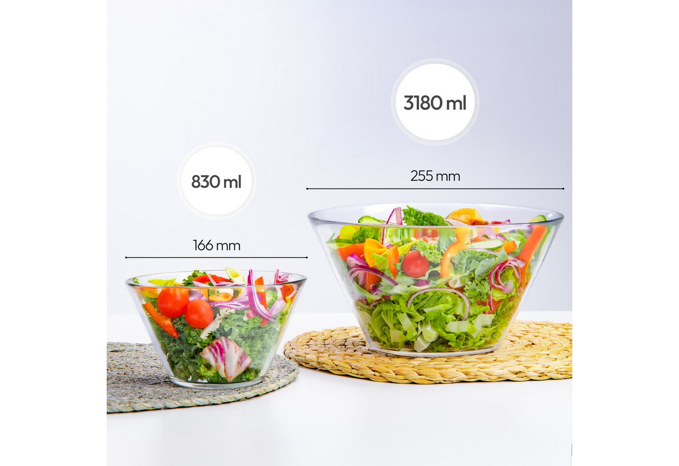 KONZEPT Salatschüssel Salatschüssel aus Glas, Glasschüssel für Salate, (2-tlg), Verfügbare Varianten: 3180 ml und 830 ml. – Bild 2 von 5