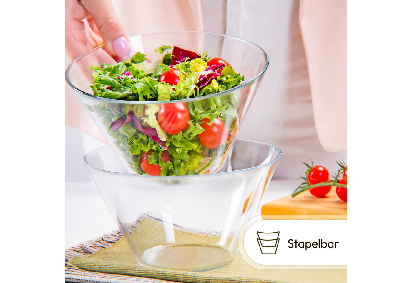 KONZEPT Salatschüssel Salatschüssel aus Glas, Glasschüssel für Salate, (2-tlg), Verfügbare Varianten: 3180 ml und 830 ml. – Bild 5 von 5