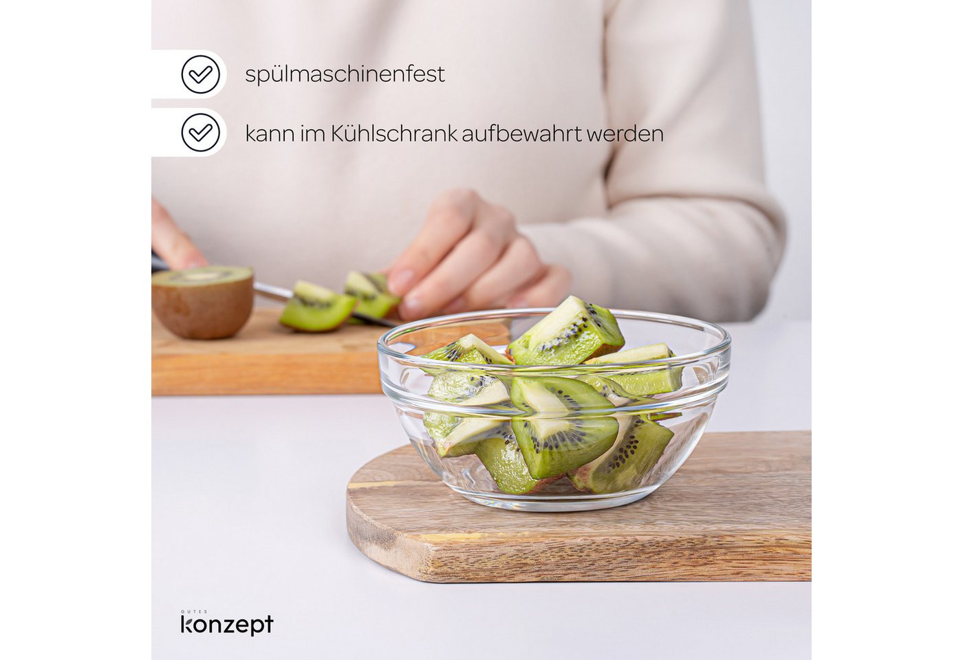 KONZEPT Salatschüssel Set aus Glas, klein, 370 ml, (Set, 6-tlg), Stapelbar, ideal als Müslischalen, Snackschalen und Dessertschalen – Bild 2 von 5
