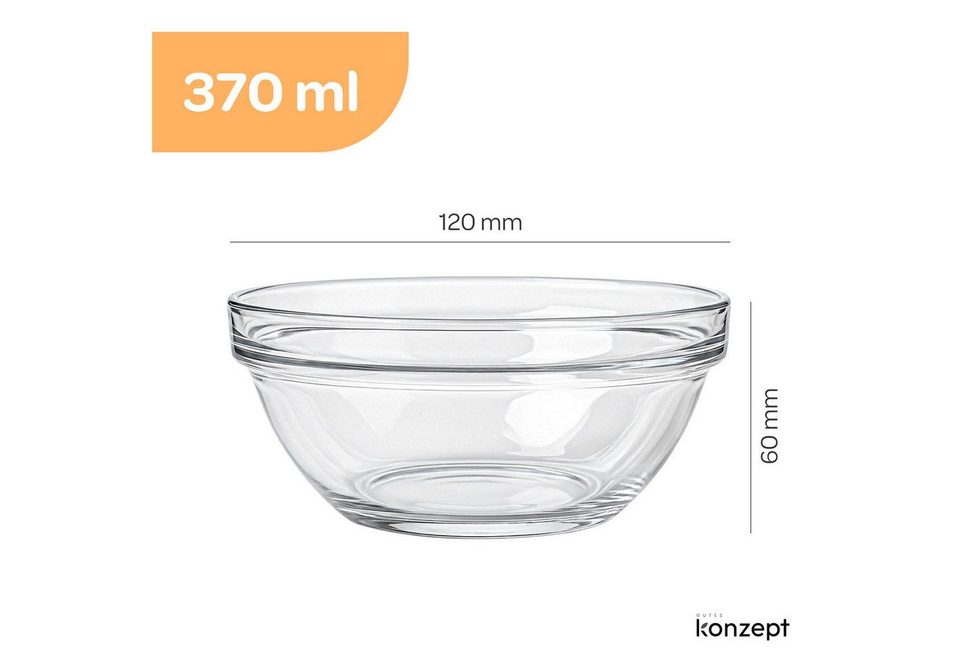 KONZEPT Salatschüssel Set aus Glas, klein, 370 ml, (Set, 6-tlg), Stapelbar, ideal als Müslischalen, Snackschalen und Dessertschalen – Bild 3 von 5