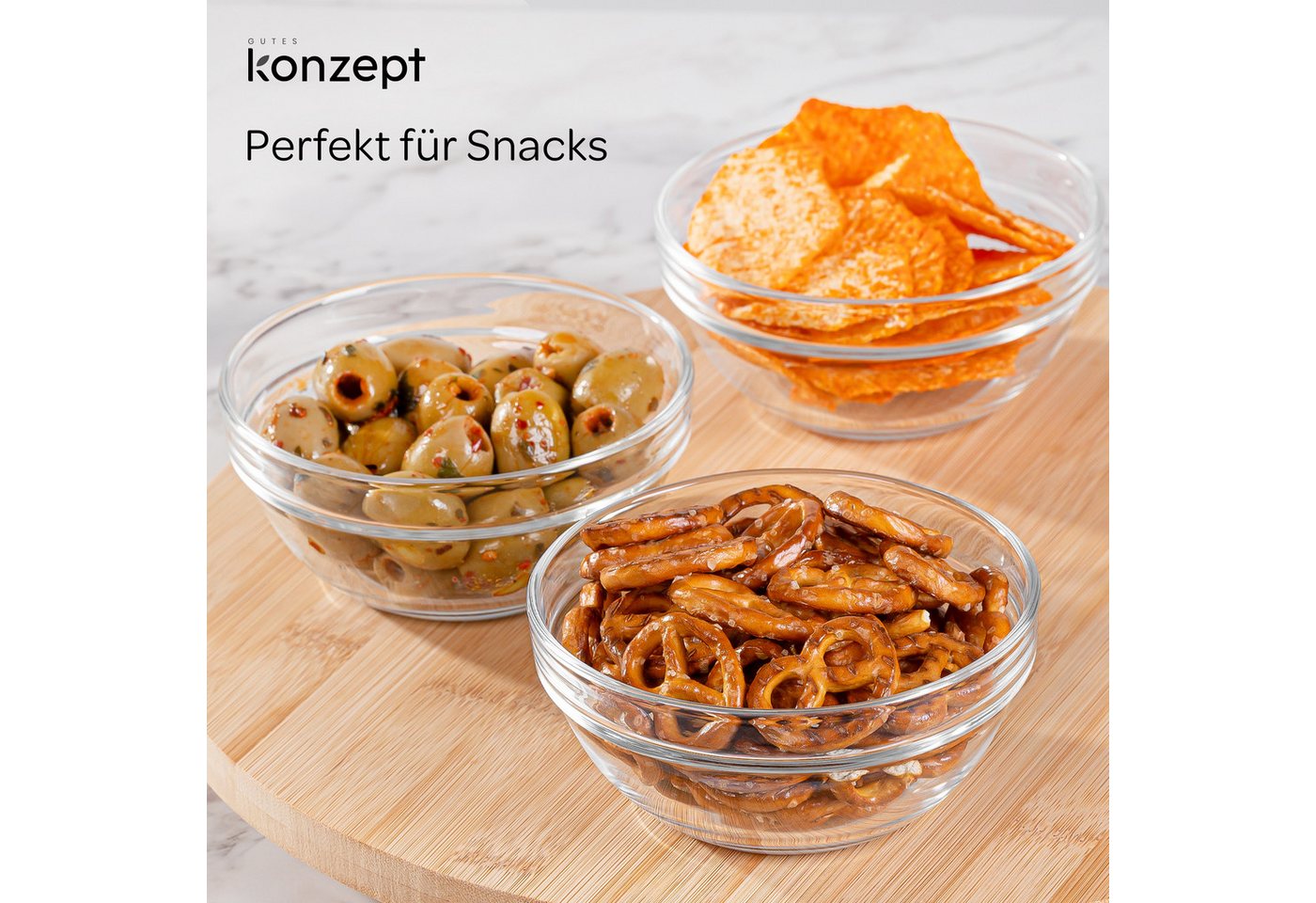 KONZEPT Salatschüssel Set aus Glas, klein, 370 ml, (Set, 6-tlg), Stapelbar, ideal als Müslischalen, Snackschalen und Dessertschalen – Bild 4 von 5