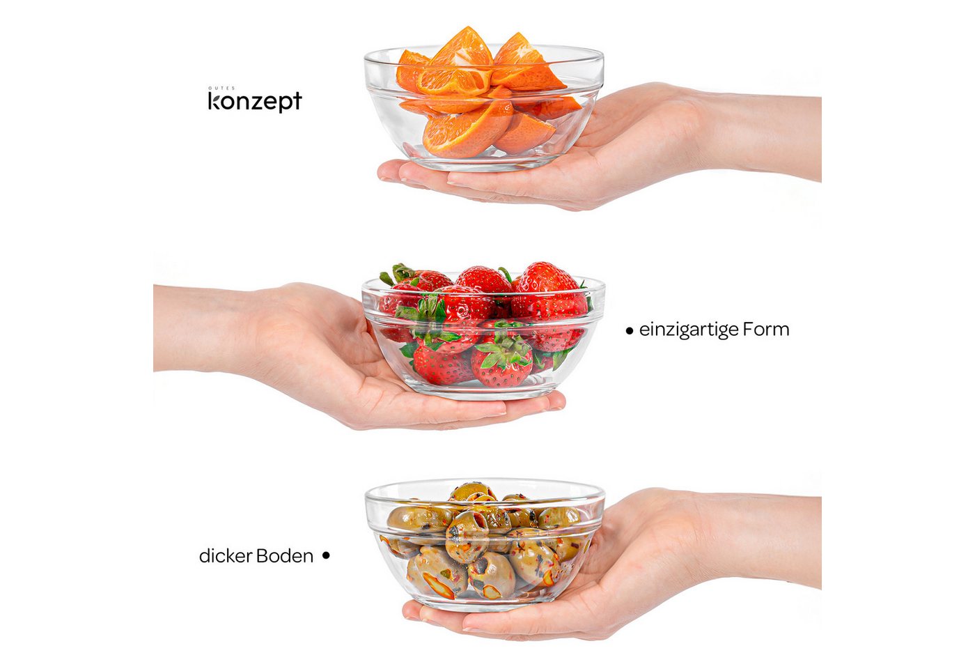 KONZEPT Salatschüssel Set aus Glas, klein, 370 ml, (Set, 6-tlg), Stapelbar, ideal als Müslischalen, Snackschalen und Dessertschalen – Bild 5 von 5