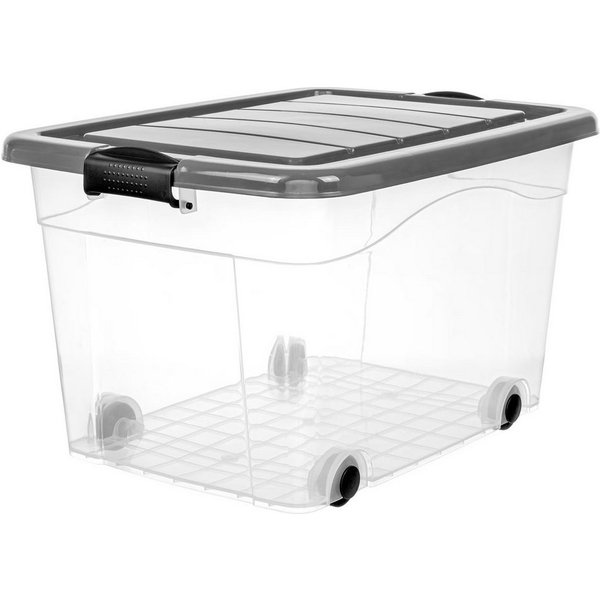 KONZEPT Stapelbox Aufbewahrungsbox 40L mit Deckel & hochwertigen Rollen – bez BPA (3 St), stabilny Verschlüsse, przezroczysty – für Haushalt & Büro