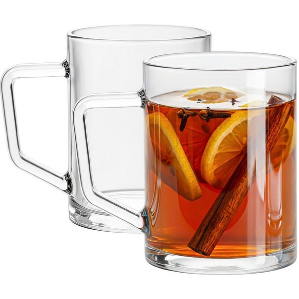KONZEPT Tasse für Kaffee, Set 270 ml aus transparentem Glas, 12-tlg., Breiter Mund, Ergonomischer Griff, Hitzebeständig