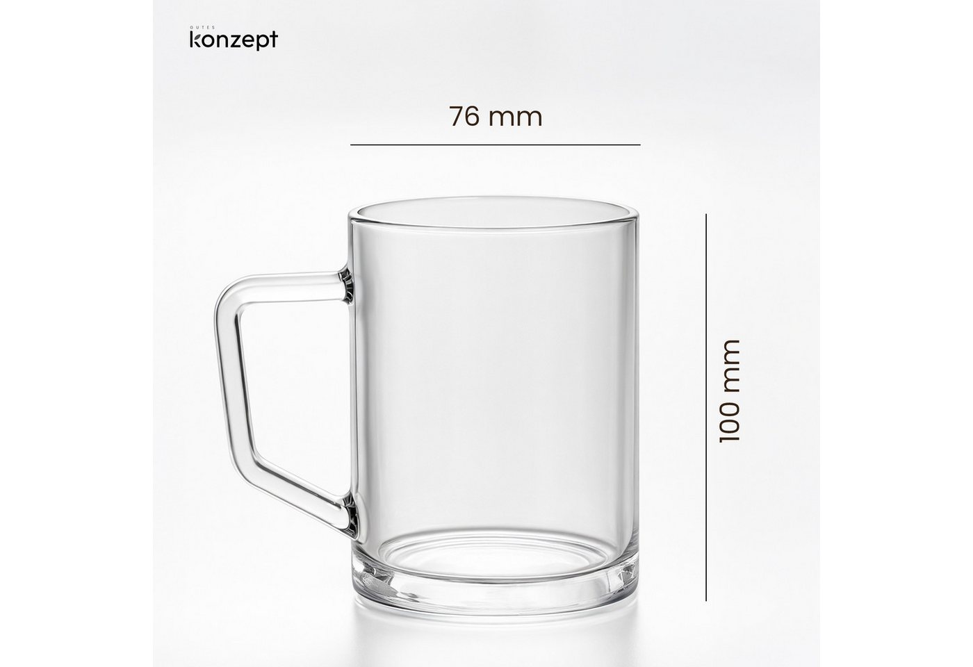 KONZEPT Tasse für Kaffee, Set 270 ml aus transparentem Glas, 12-tlg., Breiter Mund, Ergonomischer Griff, Hitzebeständig – Bild 3 von 5