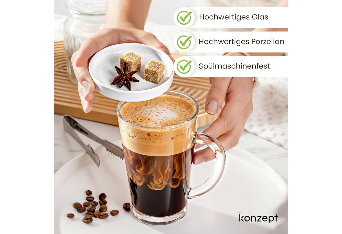 KONZEPT Teeglas Mit Deckel – 300 Ml Mit Henkel, 1-tlg., aus Glas Mit Deckel, hitzebeständig & spülmaschinengeeignet – Bild 4 von 5