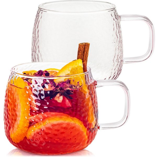 KONZEPT Teeglas mit Henkel 2/4-er Set, Teetasse 420 ml, Tassen Set aus Borosilikatglas, 2-tlg., ideal für Kaffee, Tee, Eiskaffee, Matcha, Kakao und heiße Schoko
