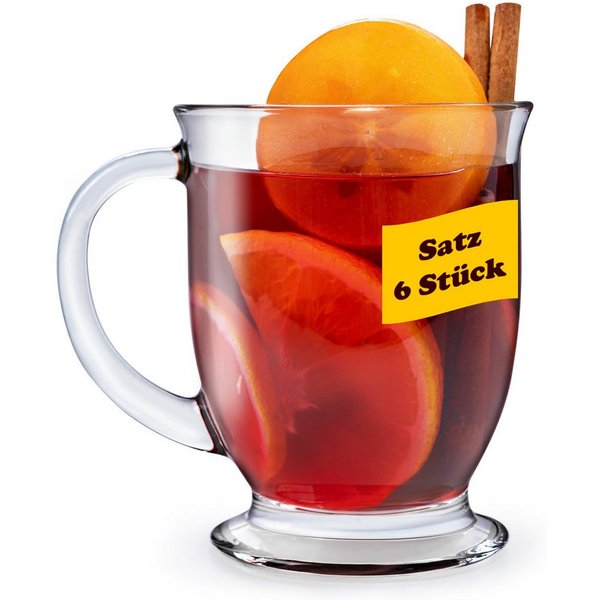 KONZEPT Teeglas Teegläser mit Henkel, Kaffeegläser, Cocktailgläser 400 ml., 6-tlg., Set 4/6 Stk. Perfekt für Tee, Kaffee, Glühwein, Cappuccino