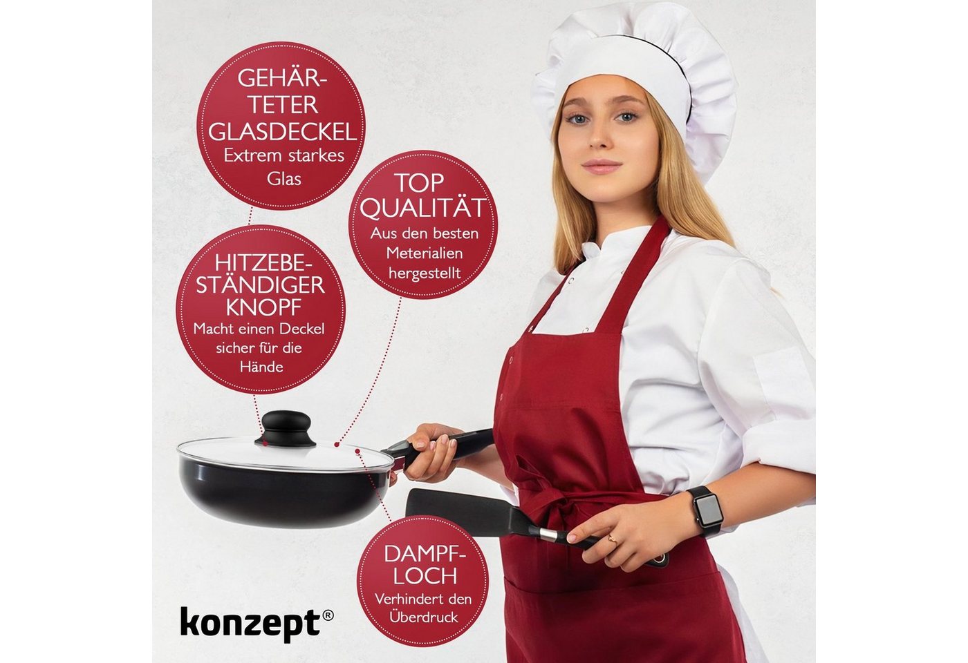 KONZEPT Topfdeckel Topfdeckel aus Glas Verschiedene Durchmesser, Ø 14 - 30 cm, Dampfauslass, spülmaschinengeeignet – Bild 3 von 5