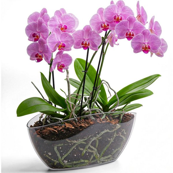 KONZEPT Übertopf für Orchideen, mit elegantem Design, Ovale Form, für schmale Fensterbänke und 2 Töpfe bis Ø 12 cm