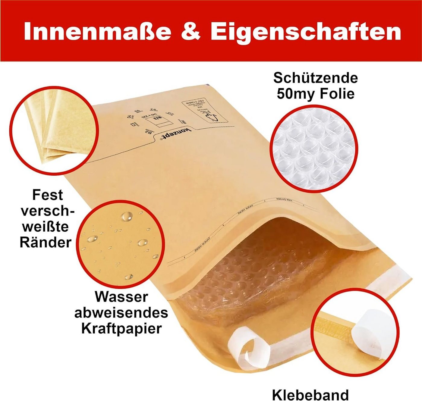 KONZEPT Versandtasche Luftpolsterumschläge, Gepolsterte Briefumschläge, Luftpolstertaschen für Brief, Unterlagen CD, Fotos, Bücher, Kleidung – Bild 5 von 5
