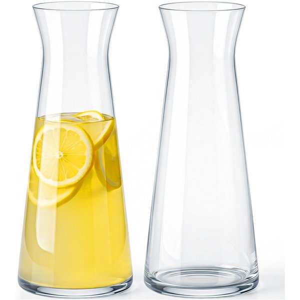 KONZEPT Wasserkaraffe aus robustem Glas – 1 Liter, BPA-frei, stilvoll und stabil, (2-tlg), Für Wasser & Wein – auch als elegante Blumenvase nutzbar