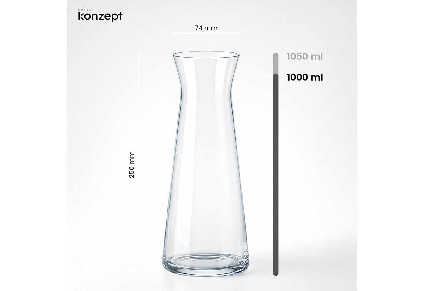 KONZEPT Wasserkaraffe aus robustem Glas – 1 Liter, BPA-frei, stilvoll und stabil, (2-tlg), Für Wasser & Wein – auch als elegante Blumenvase nutzbar – Bild 3 von 5