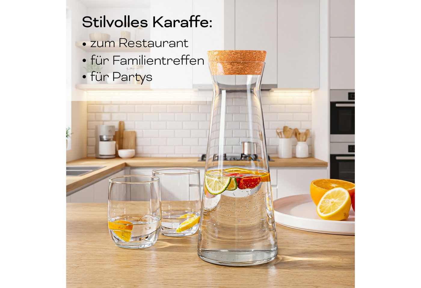 KONZEPT Wasserkaraffe mit Deckel – 1 Liter, robustes Glas, BPA-frei, stilvoll und stabil, (1-tlg), Für Wasser & Wein – auch als elegante Blumenvase nutzbar – Bild 2 von 5