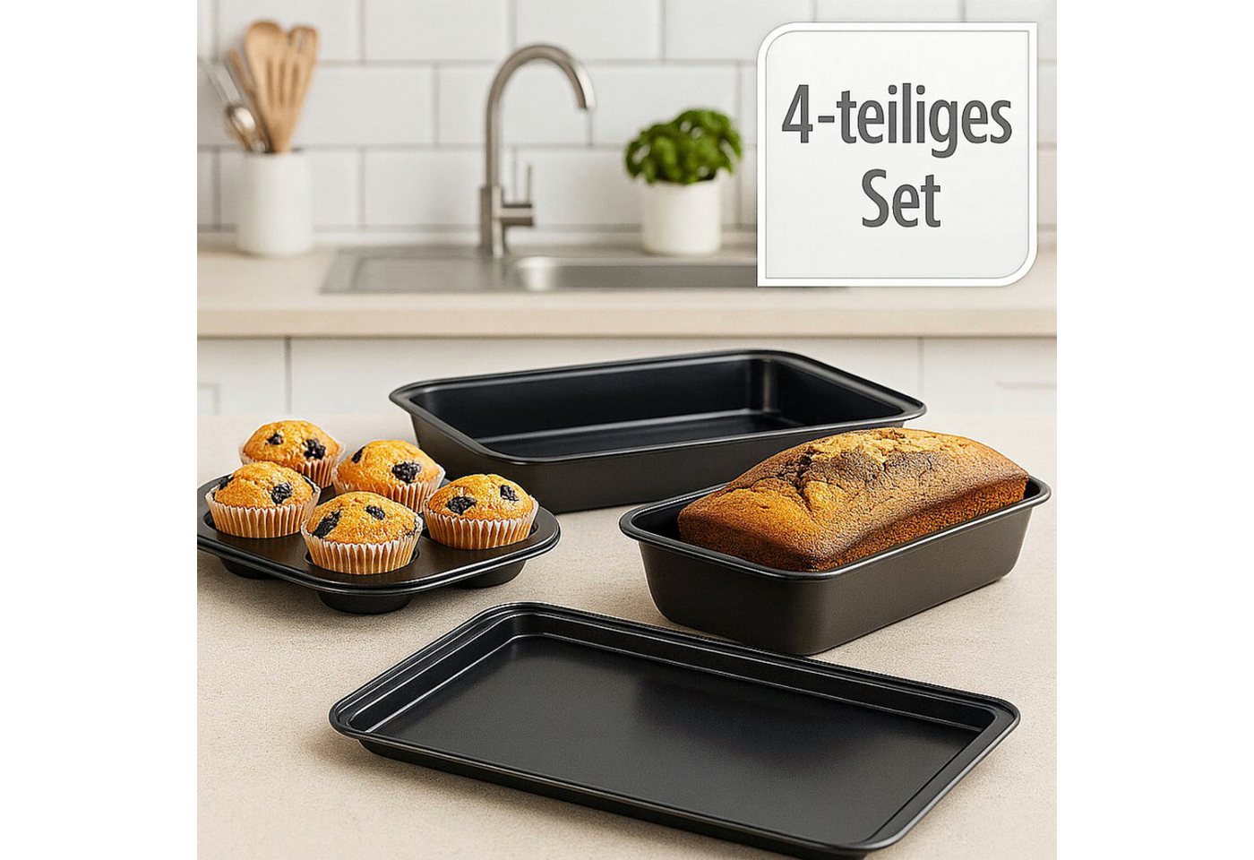 Koopman Backform Backform-Set Backblech Muffinform Schwarz Kuchenform 4tlg, (Set 4-tlg), Metall, Backutensilien, Schwarz, Kochutensilien, Robust – Bild 2 von 5