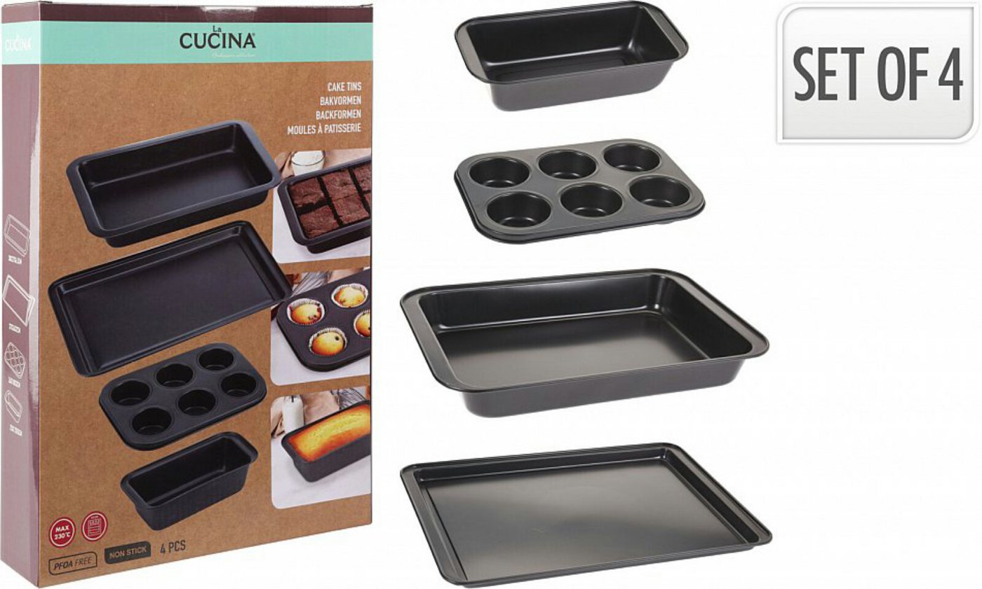 Koopman Backform Backform-Set Backblech Muffinform Schwarz Kuchenform 4tlg, (Set 4-tlg), Metall, Backutensilien, Schwarz, Kochutensilien, Robust – Bild 3 von 5