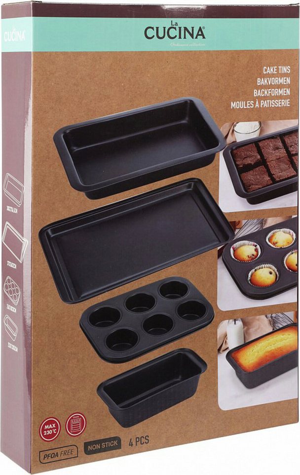 Koopman Backform Backform-Set Backblech Muffinform Schwarz Kuchenform 4tlg, (Set 4-tlg), Metall, Backutensilien, Schwarz, Kochutensilien, Robust – Bild 4 von 5