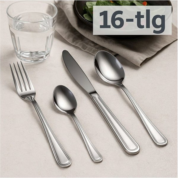 Koopman Besteck-Set Messel Löffel Gabel Edelstahl 20cm Cutlery-Set 16er Set (16-tlg), Edelstahl, Rostfrei, 4 Messer, 4 Gabeln, 4 Esslöffel, 4 Teelöffel