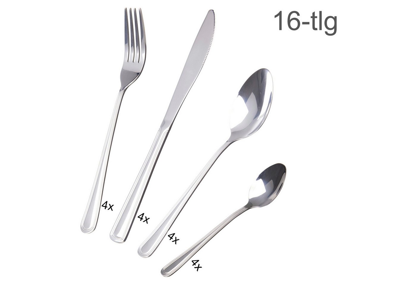 Koopman Besteck-Set Messel Löffel Gabel Edelstahl 20cm Cutlery-Set 16er Set (16-tlg), Edelstahl, Rostfrei, 4 Messer, 4 Gabeln, 4 Esslöffel, 4 Teelöffel – Bild 2 von 5