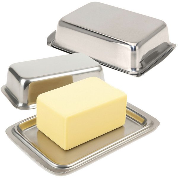 Koopman Butterdose 250 Gr. Deckel 2 er Set, Edelstahl, (Set, 2-tlg., 1 Dose), 2er Set, für je 250g Butter, spühlmaschinengeeignet, silberfarbend