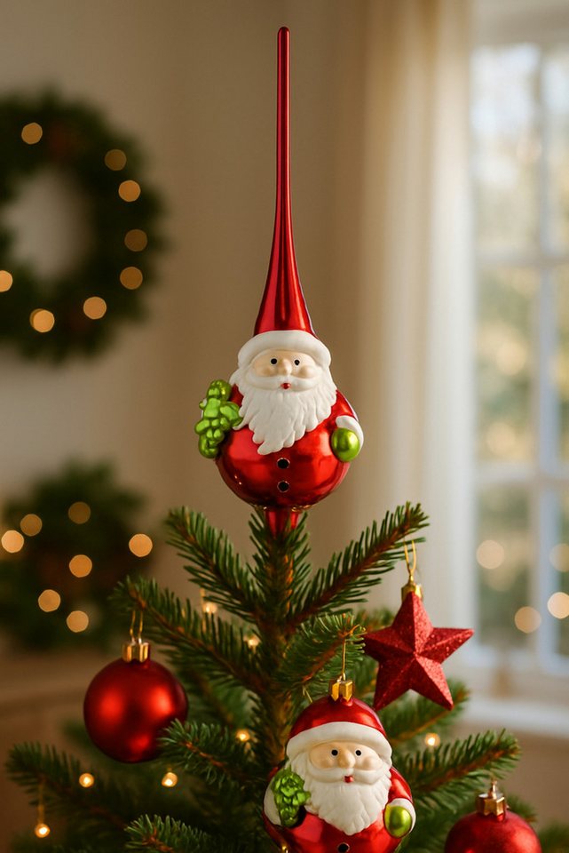 Koopman Christbaumspitze Baumspitze Glas Schnee,-/ Weihnachtsmann 25cm (1-tlg), Weihnachtsmann, 25cm hoch, Glas, Leichtgewichtig, Weihnachten – Bild 2 von 3