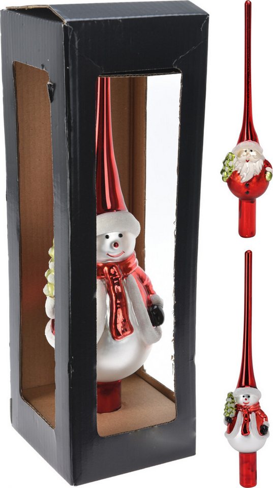 Koopman Christbaumspitze Baumspitze Glas Schnee,-/ Weihnachtsmann 25cm (1-tlg), Weihnachtsmann, 25cm hoch, Glas, Leichtgewichtig, Weihnachten – Bild 3 von 3