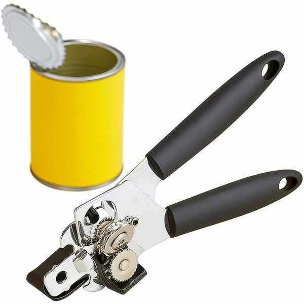 Koopman Dosenöffner Schwarzer Griff Metall 20 cm, Kunststoffgriffe, leichte Bedienung, ergonomisch, Kurbel