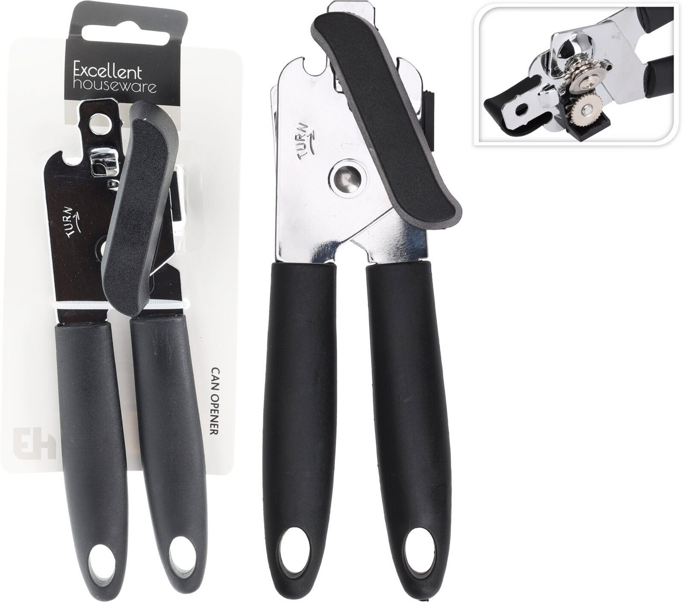 Koopman Dosenöffner Schwarzer Griff Metall 20 cm, Kunststoffgriffe, leichte Bedienung, ergonomisch, Kurbel – Bild 5 von 5