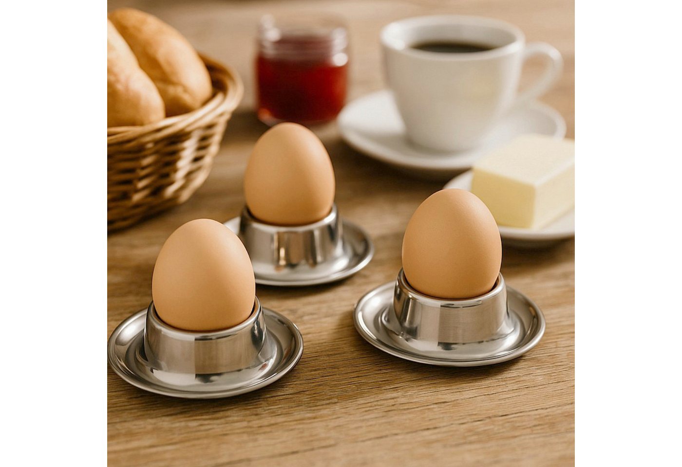Koopman Eierbecher Edelstahl Rund 1/4 er Set, (Stück, 1-tlg., Packung), 1 Stk, Metall, Ø8cm, Lebensmittelecht, Spülmaschinengeeignet – Bild 2 von 5
