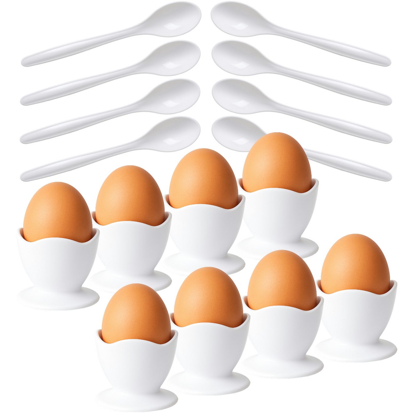 Koopman Eierbecher Kunststoff Weiß 16 tlg. Set, (Set, 16-tlg., Packung), Set, 8 Becher, Ø 5cm, 8 Löffel, Kunststoff – Bild 3 von 5