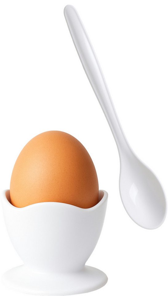 Koopman Eierbecher Kunststoff Weiß 16 tlg. Set, (Set, 16-tlg., Packung), Set, 8 Becher, Ø 5cm, 8 Löffel, Kunststoff – Bild 4 von 5