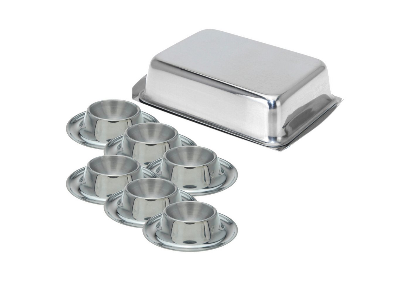 Koopman Frühstücks-Set Butterdose Eierbecher Butterbehälter Eier Butter Set Edelstahl 7tlg (7-tlg), 7-teilig, Dose mit Deckel, Edelstahl, stapelbar, Ø 8cm – Bild 2 von 5
