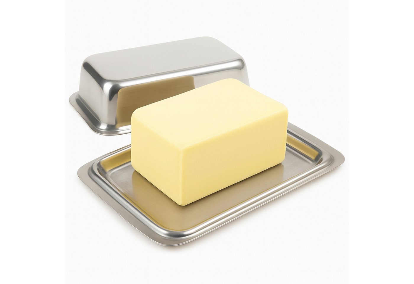 Koopman Frühstücks-Set Butterdose Eierbecher Butterbehälter Eier Butter Set Edelstahl 7tlg (7-tlg), 7-teilig, Dose mit Deckel, Edelstahl, stapelbar, Ø 8cm – Bild 3 von 5