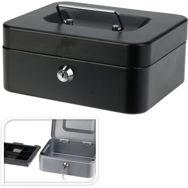 Koopman Geldkassette Bargeldkasse Sparkassette Geldbox 20x19x19 cm Metall Schlüssel (Stück, 1 St., Packung), Schwarz / Silber, 2 Schlüssel, Münzeinsatz, Abschli