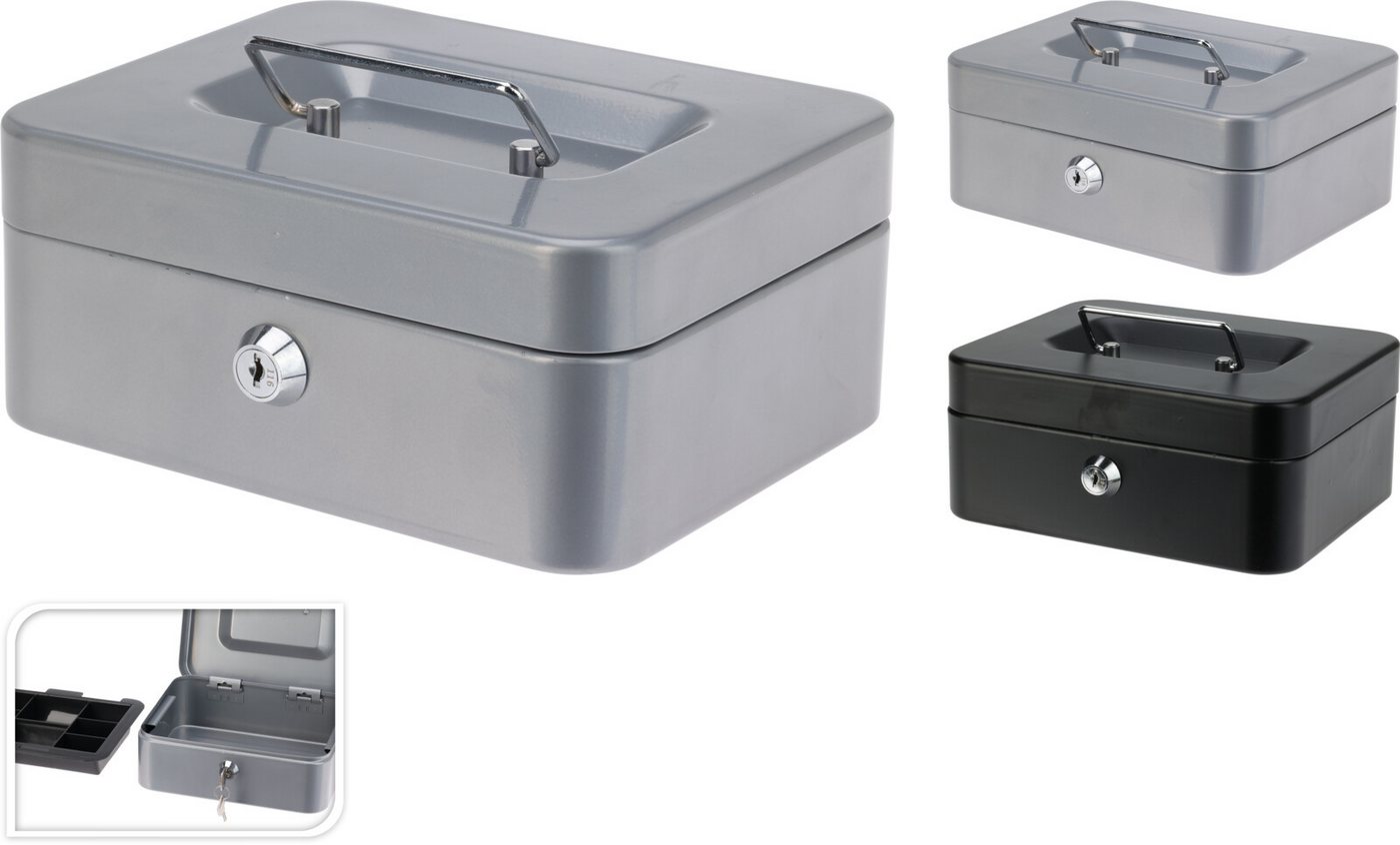 Koopman Geldkassette Bargeldkasse Sparkassette Geldbox 20x19x19 cm Metall Schlüssel (Stück, 1 St., Packung), Schwarz / Silber, 2 Schlüssel, Münzeinsatz, Abschli – Bild 3 von 3