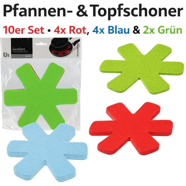 Koopman Pfannenschoner Bunt KLEIN Ø 18cm 10er Set, Set, 10-tlg., Polyester, 3 Farben, 0,2cm Stärke, 6-armig, Ø18cm