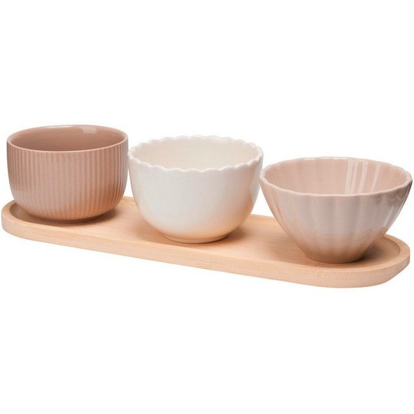 Koopman Servier-Set 4-teilig INNA, Braun, B 28,5 x H 10 x T 9 cm, Bambusholz, Keramik