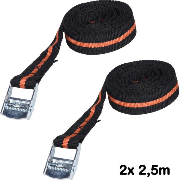 Koopman Spanngurt Sicherungsgurt Zurrgurt Klemmschloss Befestigungsgurt (Set, 2-St., Packung) 2x250cm, Schwarz / Orange, Klemmverschluss, Polyester