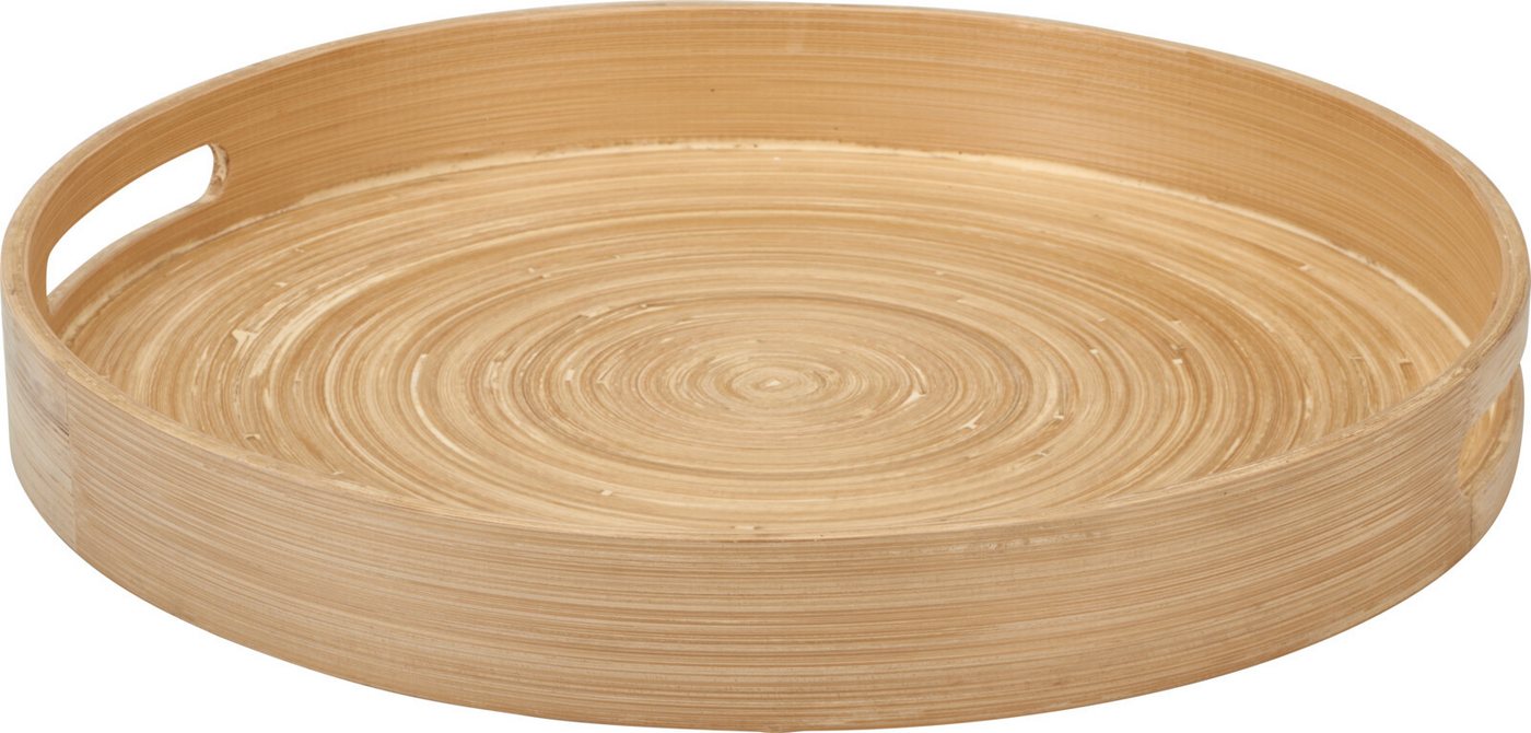 Koopman Tablett Serviertablett Dekotablett Tragetablett 34x4cm Holz, Holz, (Stück, 1-tlg., Packung), hoher Rand, Rund, Tragegriffe, Naturmaterial – Bild 3 von 3
