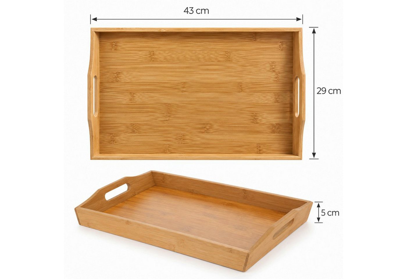 Koopman Tablett Serviertablett Tablett Bambus 43cm, Bambus, (Stück, 1-tlg., Packung), 43x29x5cm, Naturprodukt, Tragegriffe, Frühstück – Bild 3 von 5