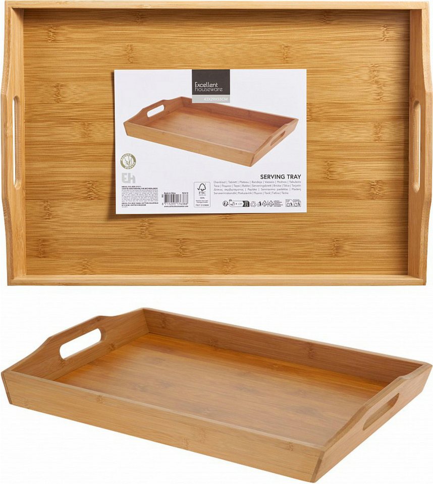 Koopman Tablett Serviertablett Tablett Bambus 43cm, Bambus, (Stück, 1-tlg., Packung), 43x29x5cm, Naturprodukt, Tragegriffe, Frühstück – Bild 5 von 5