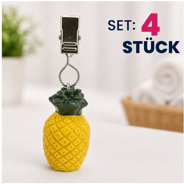 Koopman Tischtuchklammer Früchte 4 er Set, (Set, 4-tlg., Packung), 4tlg, Polystone, Ananas, mit Klammer, Früchte