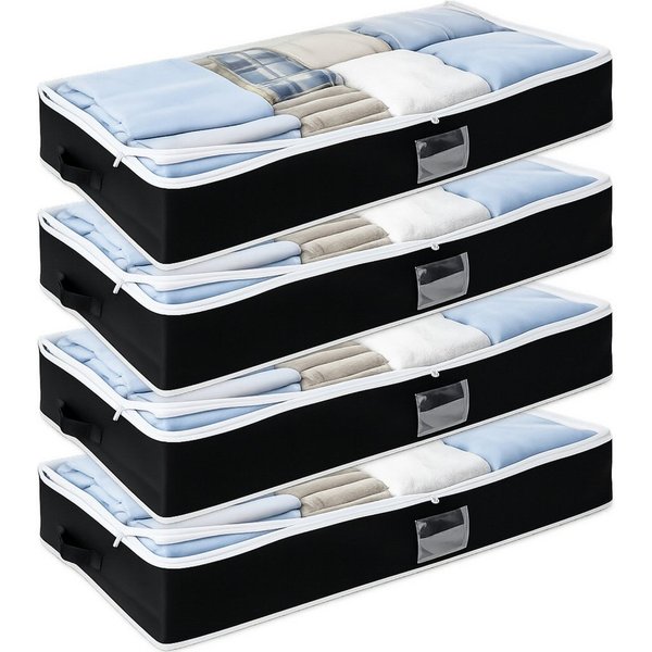 Koopman Unterbettkommode Stoff / Polyester 100x45x16cm 70L 4er Set (Set, 4 St., Packung), Polyester, Klarsichtfenster, Tragegriffe, Reißverschluss