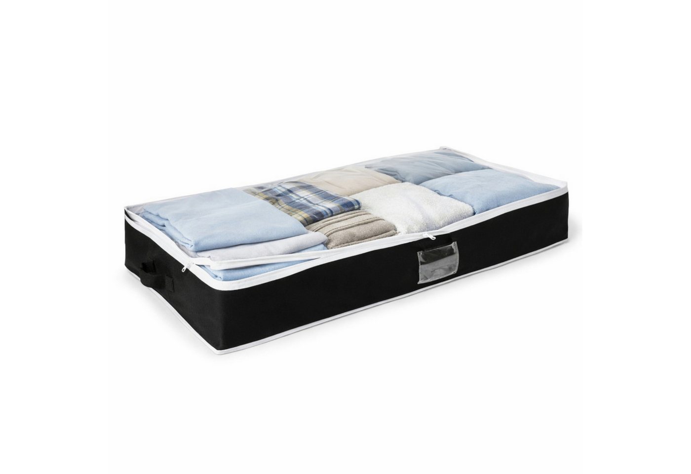 Koopman Unterbettkommode Stoff / Polyester 100x45x16cm 70L 4er Set (Set, 4 St., Packung), Polyester, Klarsichtfenster, Tragegriffe, Reißverschluss – Bild 3 von 4