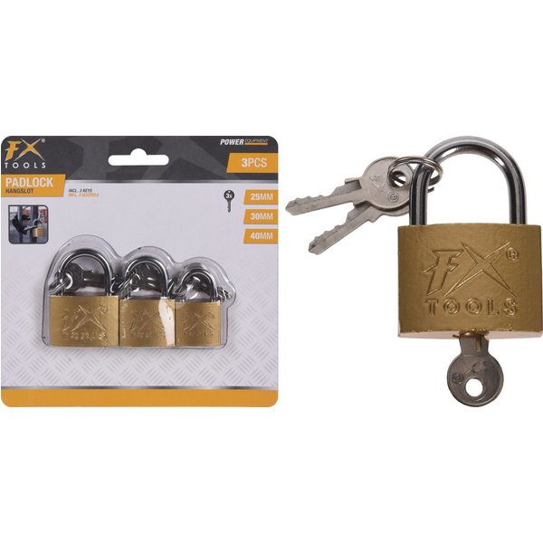 Koopman Vorhängeschloss Bügelschloss Messing- & Silberfarbend Sicherheit 3 Tlg. Set, (Set, 3-tlg., Packung), 3tlg Set, je Schloss 3 Schlüssel, 3 Größen, Messing